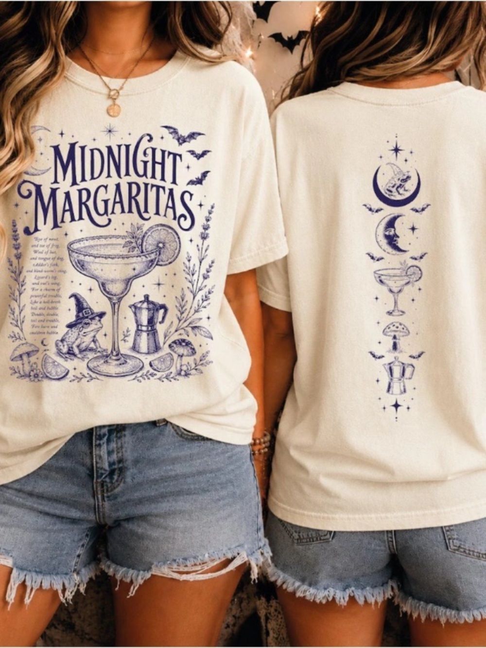Off Whit Tee with Navy 'Midnight Margaritas' Graphic